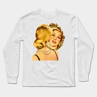 Blonde girl looking at herself in the mirror Long Sleeve T-Shirt